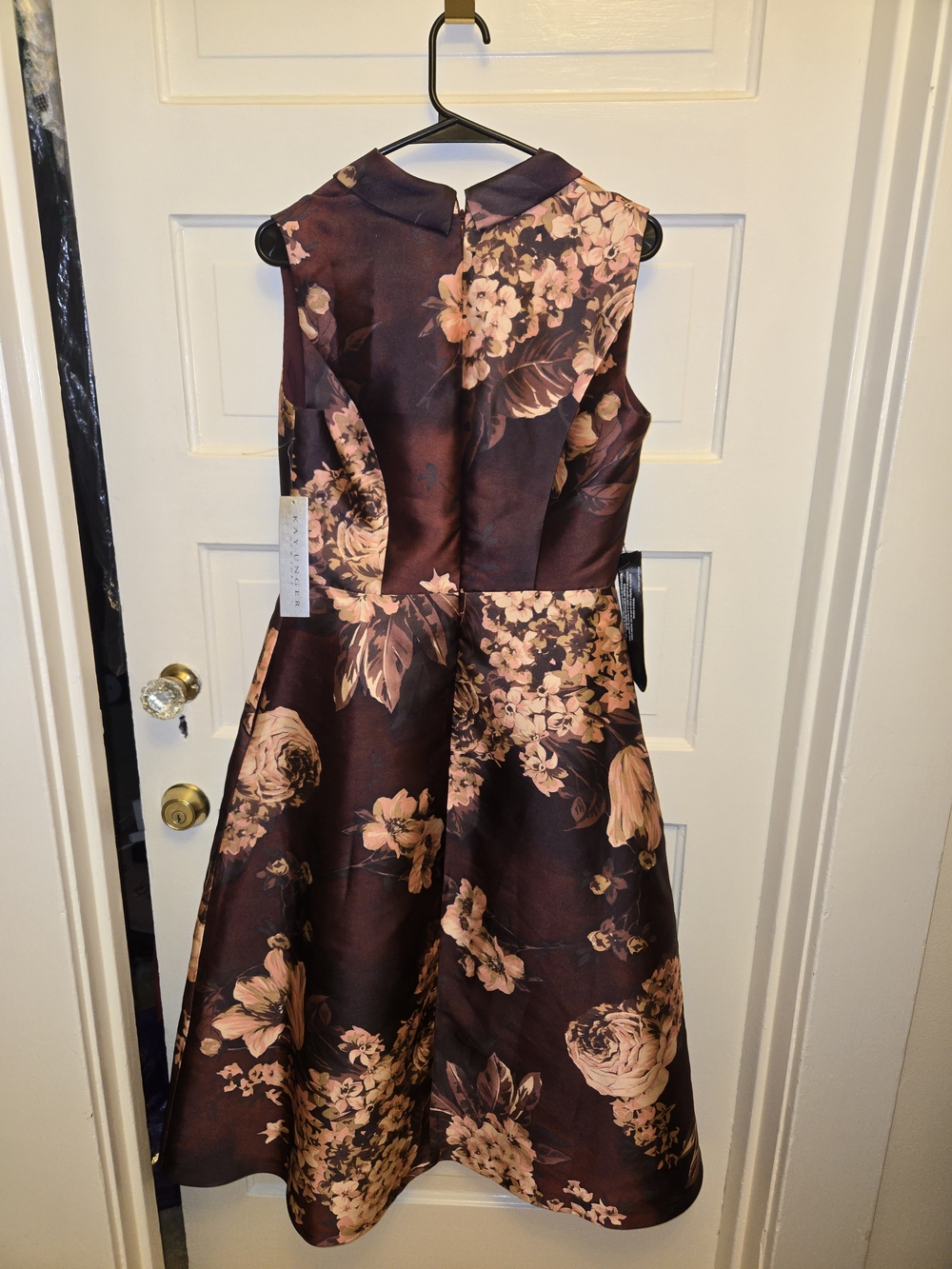 Kay Unger Whitney T Dress Fit-and-Flare Dress Deep Red with Blush Floral Print - Picture 8 of 10